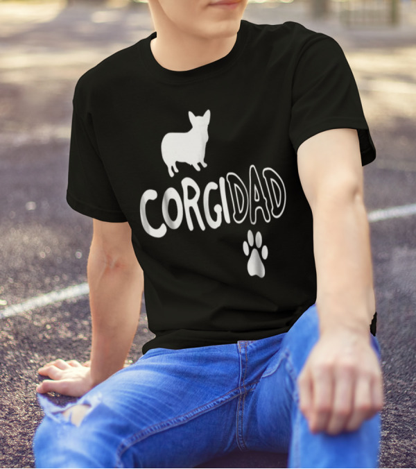 Corgi Dad Silhouette With Paw Prints T-Shirt
