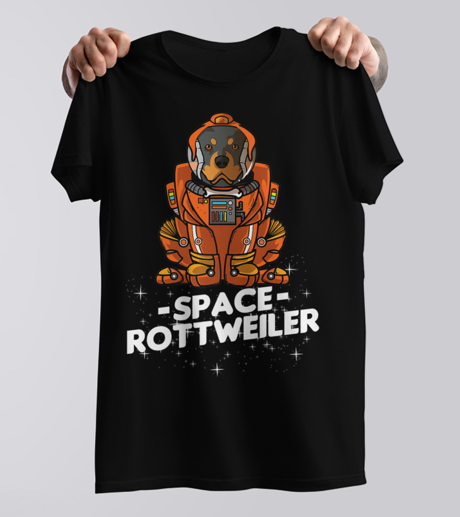 Space Rottweiler In Orange Space Suit With Stars T-Shirt
