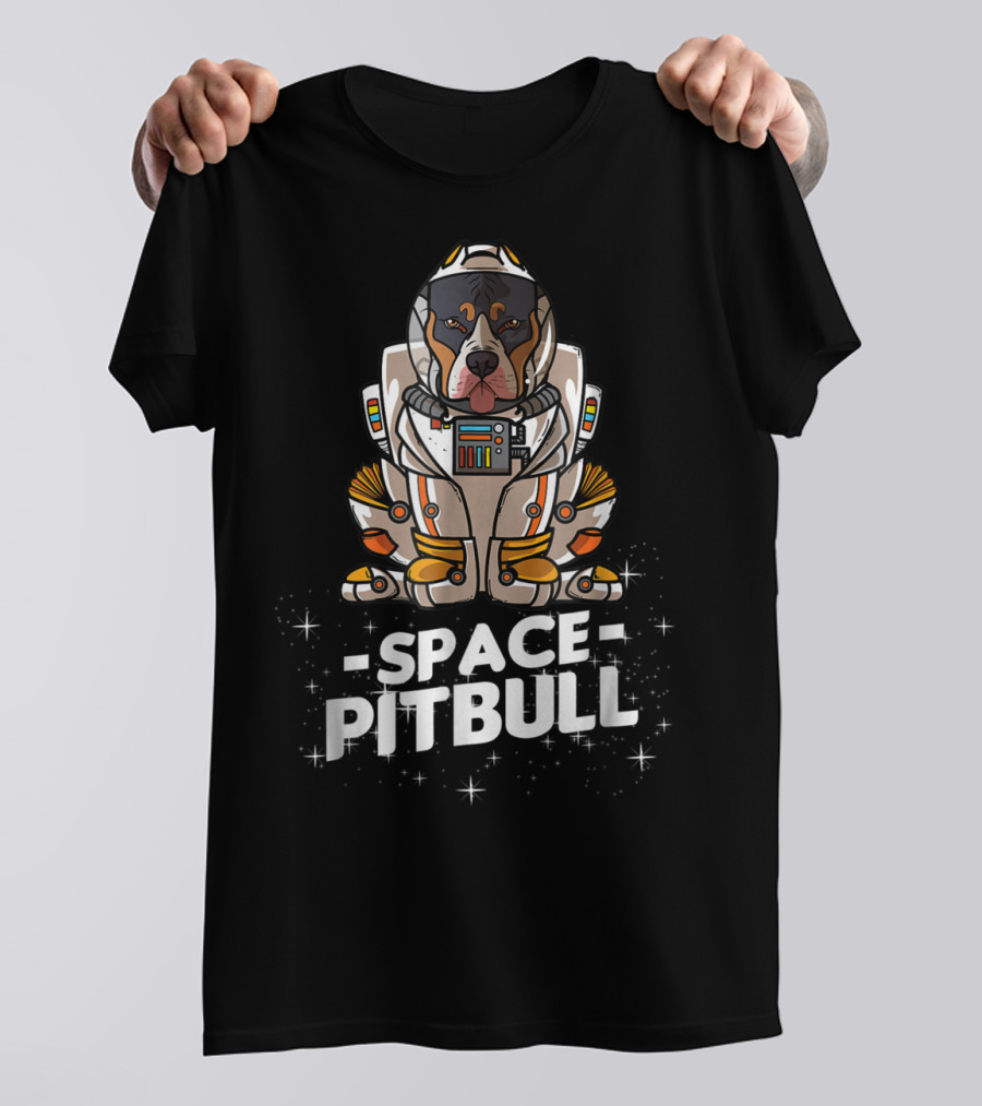 Christmas Space Pitbull In Astronaut Suit With Festive Graphics T-Shirt
