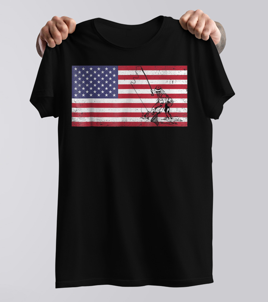 4th Of July Fly Fishing American Flag Grandpa Fish USA T-Shirt