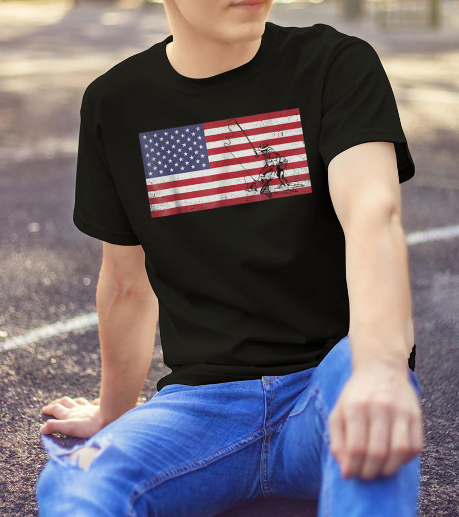 4th Of July Fly Fishing American Flag Grandpa Fish USA T-Shirt