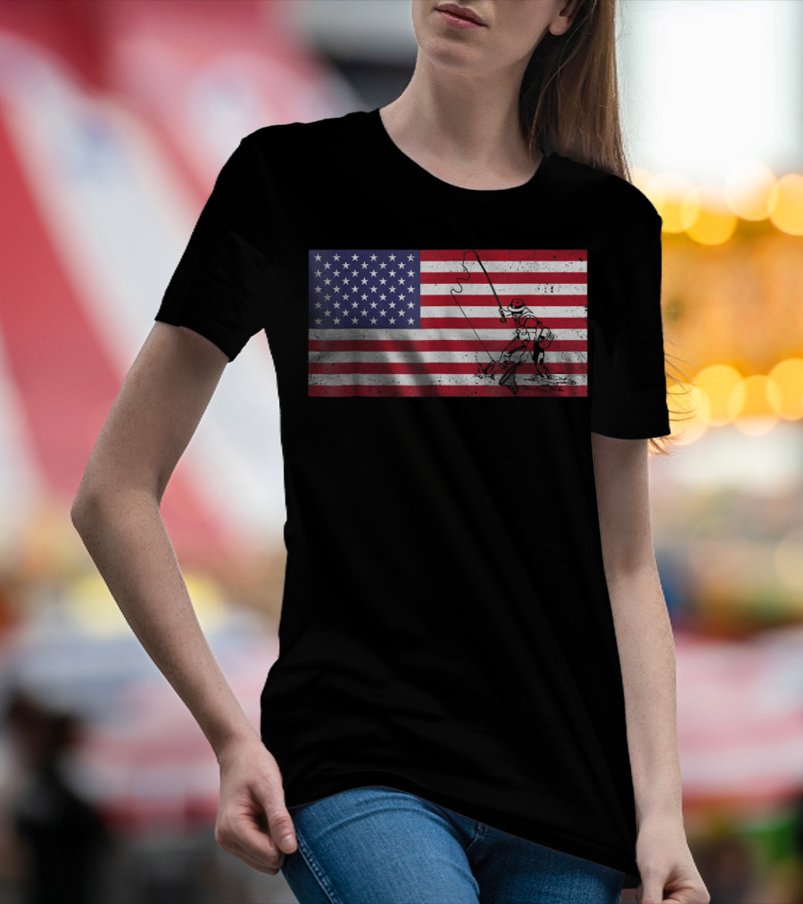 4th Of July Fly Fishing American Flag Grandpa Fish USA T-Shirt