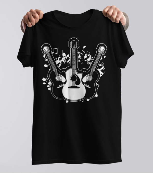 Acoustic Guitar Dad Rock Star Music Notes T-Shirt