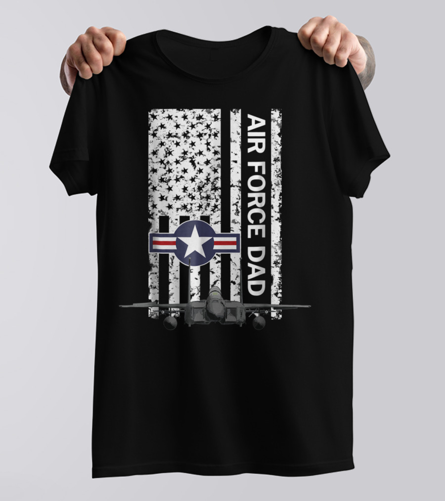 Air Force Dad Grunge Flag With F15 Jet And Star Emblem T-Shirt