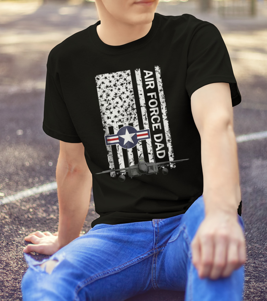 Air Force Dad Grunge Flag With F15 Jet And Star Emblem T-Shirt