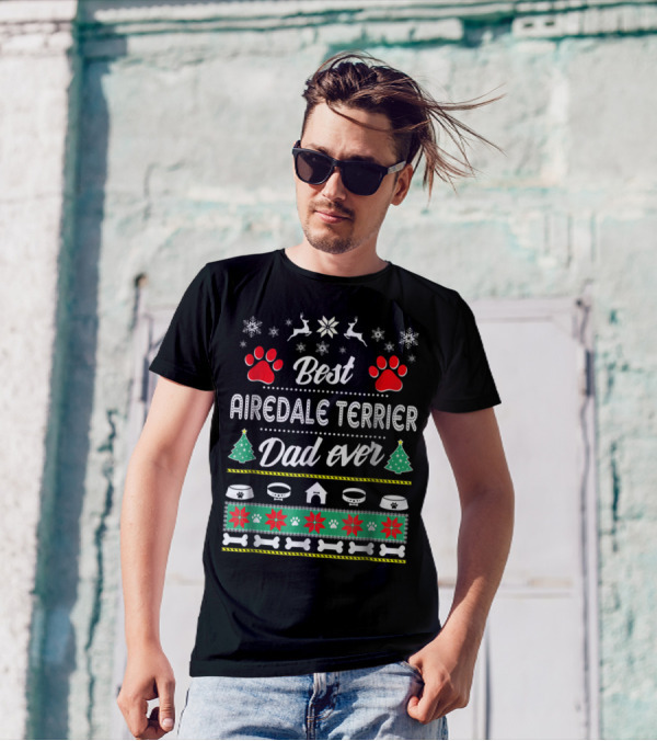 Best Airedale Terrier Dad Ever Christmas Ugly T-Shirt