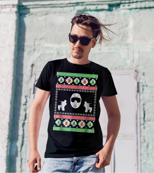 Airsoft Player Ugly Christmas Mask Trees Gifts Merry Holiday T-Shirt