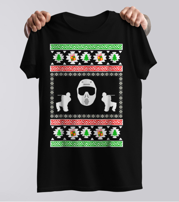 Airsoft Player Ugly Christmas Mask Trees Gifts Merry Holiday T-Shirt