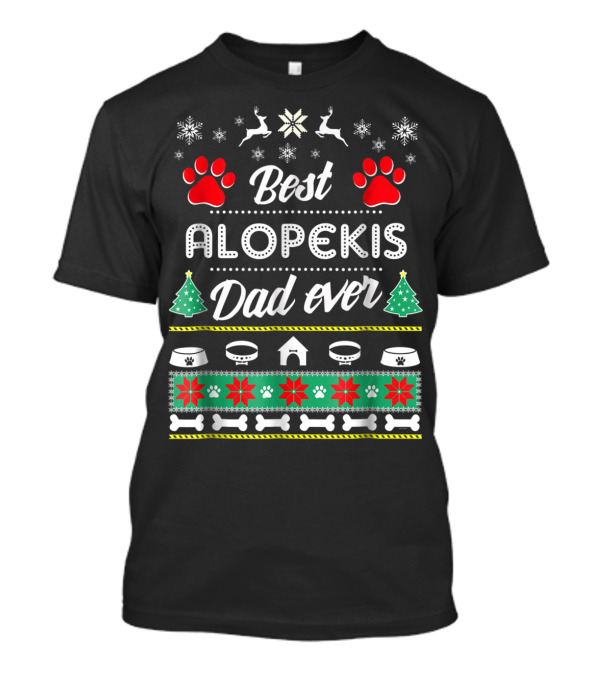 Best Alopekis Dad Ever Christmas Paw Prints And Dog Icons T-Shirt