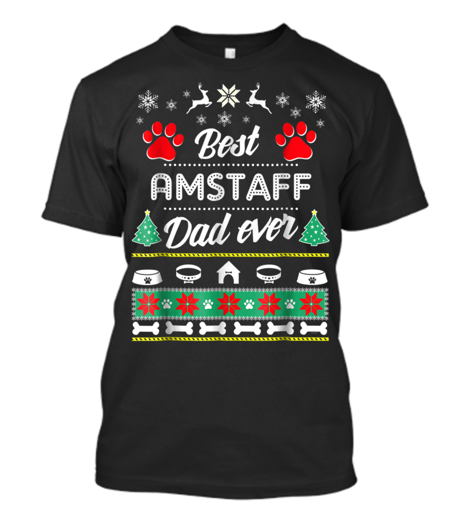Best Amstaff Dad Ever Christmas Paw Print Snowflakes T-Shirt