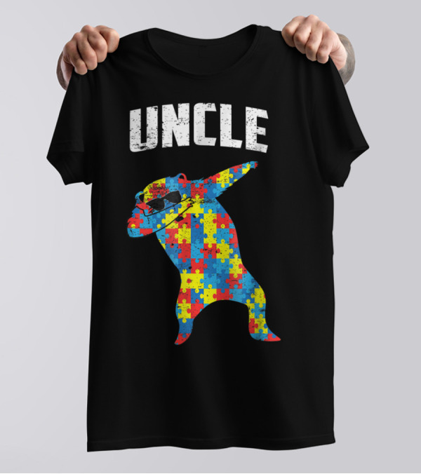 UNCLE Bear Dabbing Puzzle Glasses Autism Mom Dad T-Shirt