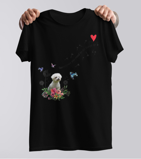 Bichon Frise Let Things Go Kids68 Butterfly Flowers Heart T-Shirt