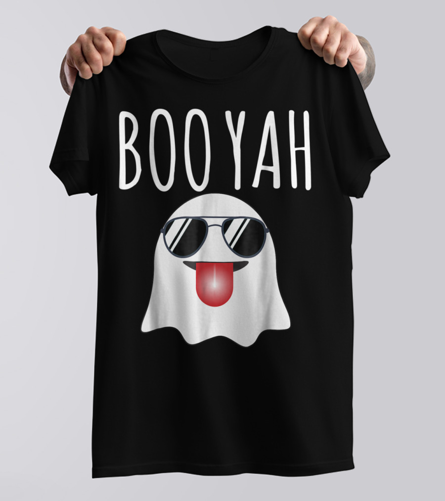 BOO YAH Funny Halloween Dad Ghost With Sunglasses And Tongue Out T-Shirt