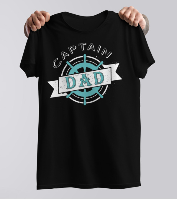 Captain Dad Nautical Sailor Wheel Emblem T-Shirt