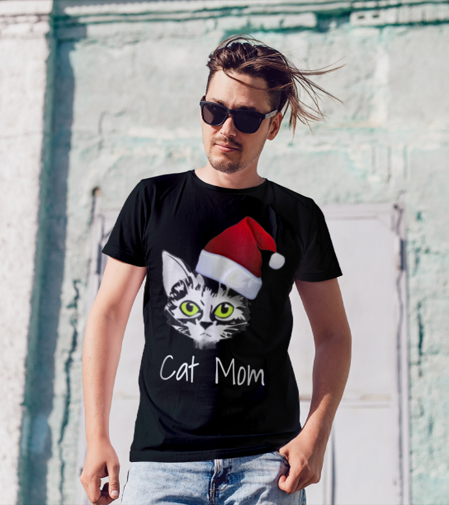 Cat Mom Christmas Santa Hat From Dad Son Daughter80 T-Shirt