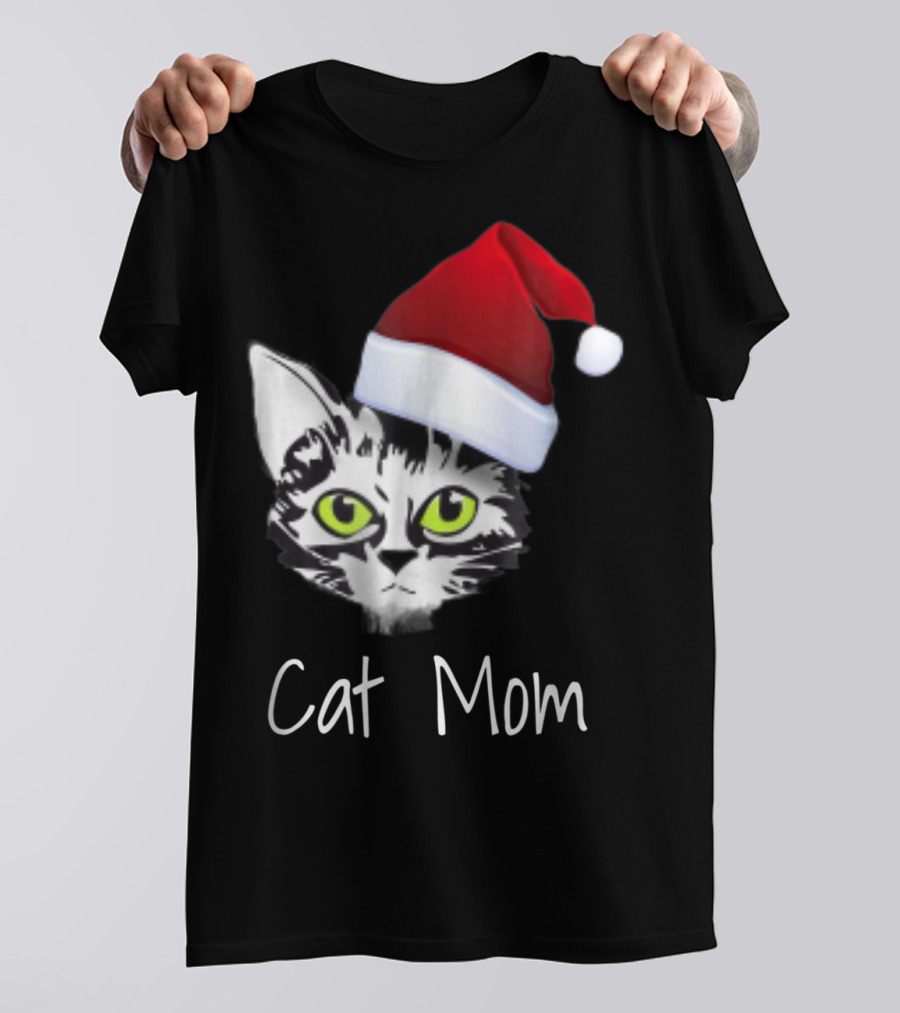 Cat Mom Christmas Santa Hat From Dad Son Daughter80 T-Shirt