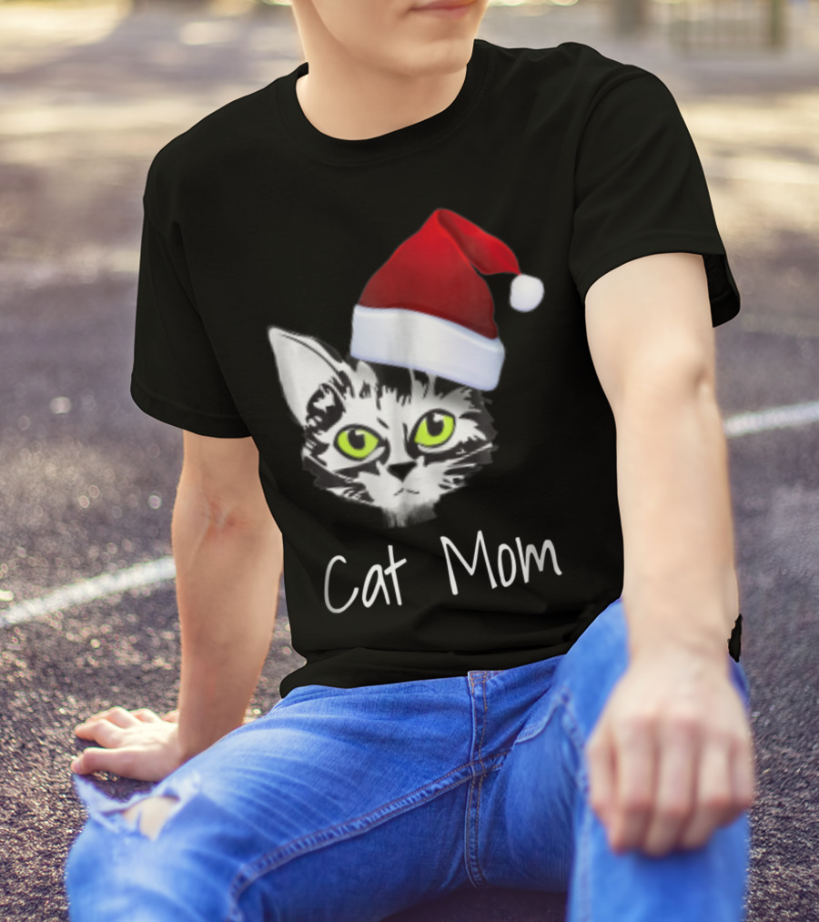 Cat Mom Christmas Santa Hat From Dad Son Daughter80 T-Shirt