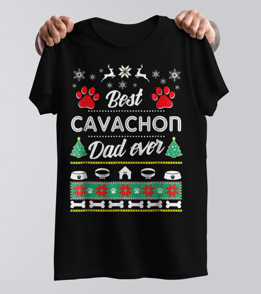 Best Cavachon Dad Ever Christmas Paw Print Snowflake T-Shirt