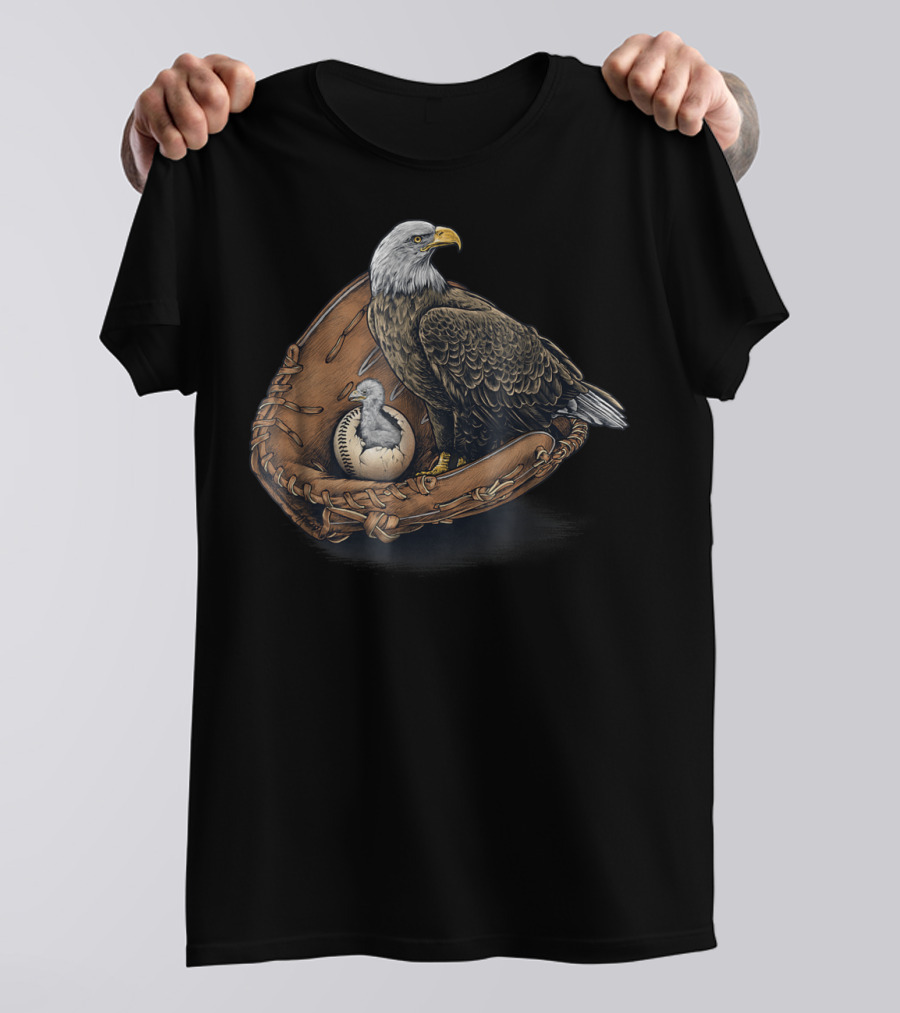 American Baseball Bald Eagle With Glove And Baseball Nestling Kids11 T-Shirt
