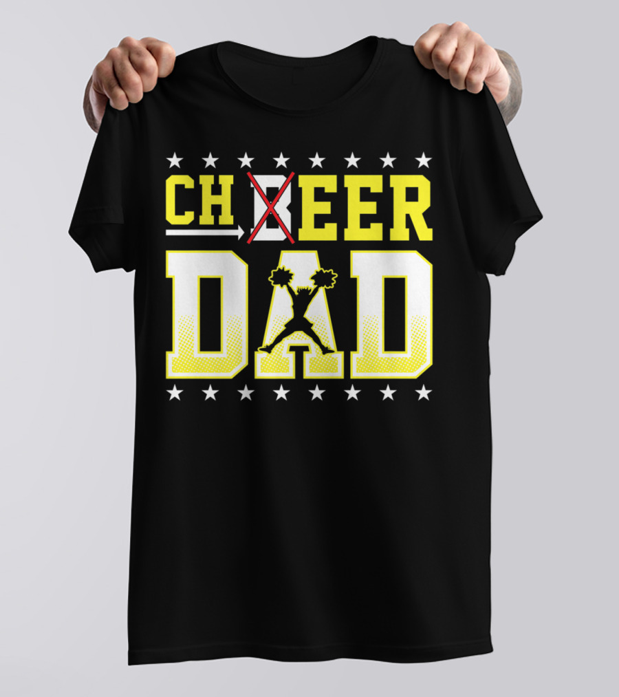 Cheer Dad Beer Dad Bold Text Stars Pom-Pom T-Shirt