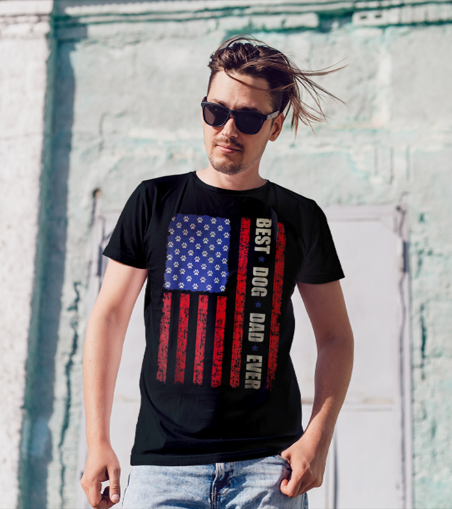 Best Dog Dad Ever American Flag Paw Patriotic 4th Of July T-Shirt