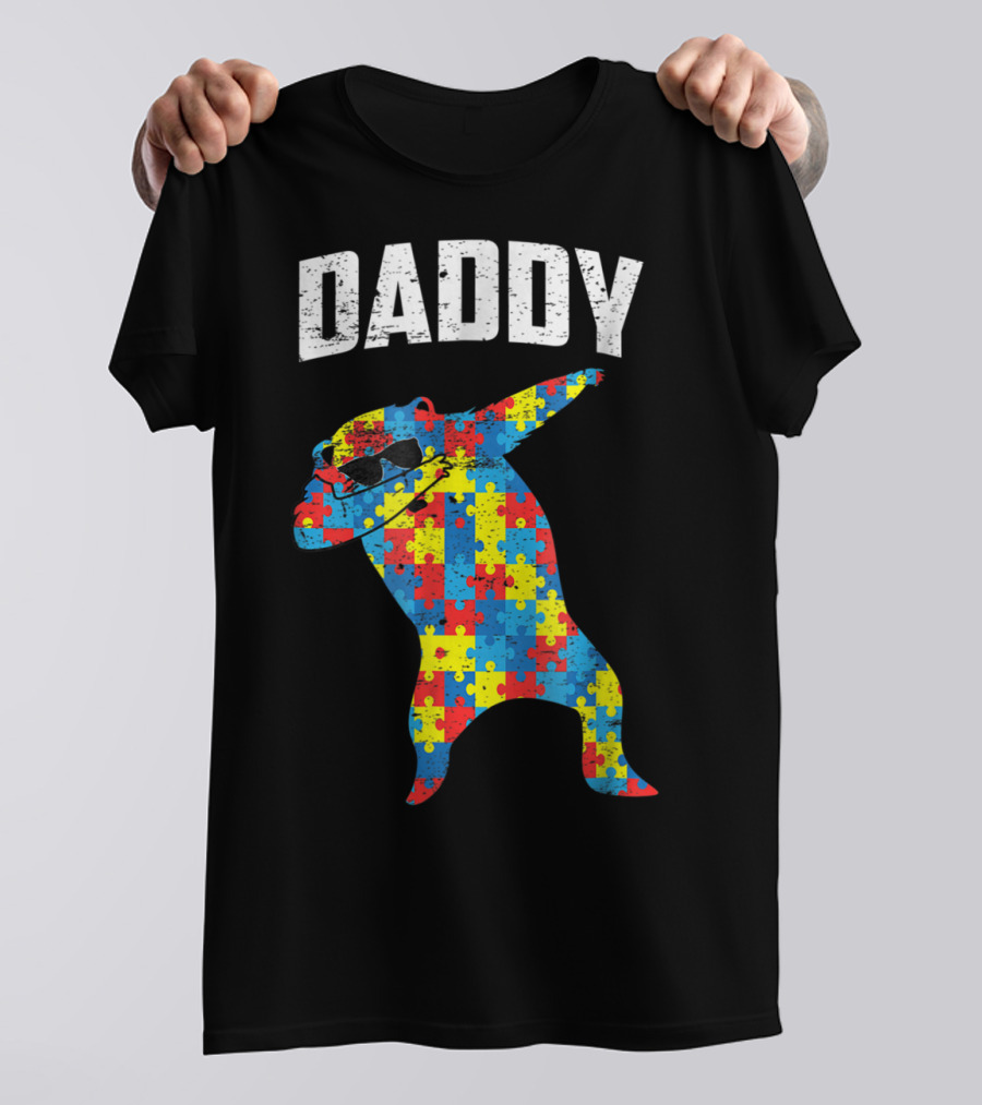 Daddy Bear Autism Puzzle Pattern Dabbing Glasses T-Shirt