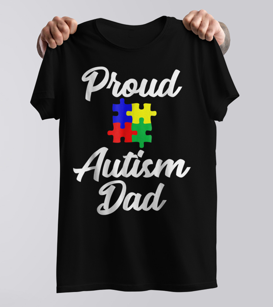 Proud Autism Dad Puzzle Support Men Grandpa Papa T-Shirt