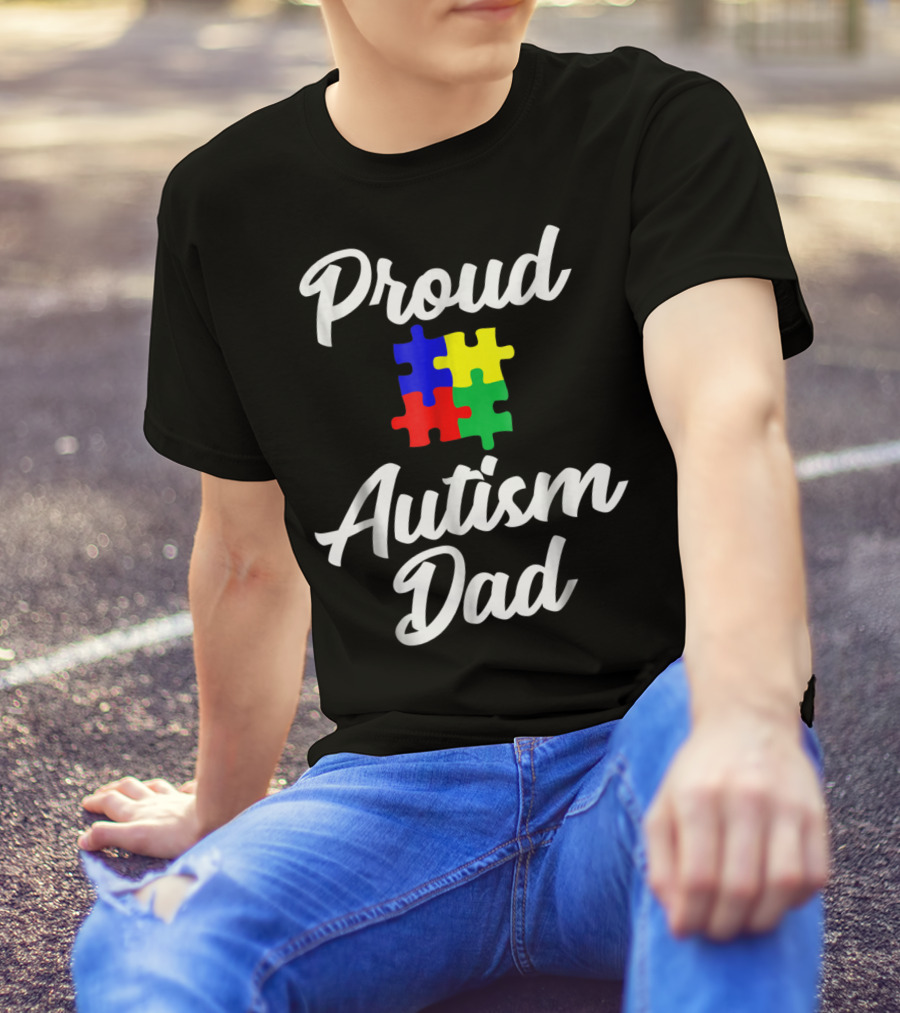 Proud Autism Dad Puzzle Support Men Grandpa Papa T-Shirt