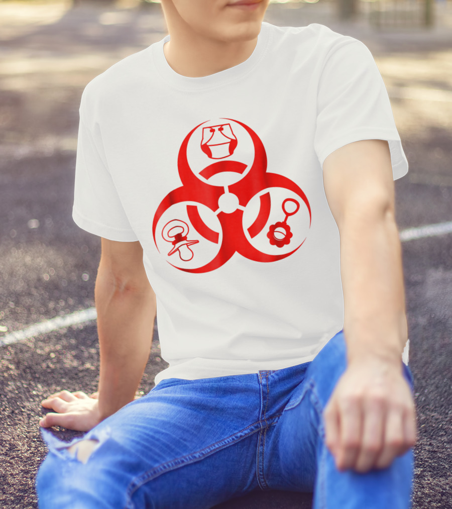 Biohazard Symbol Diaper New Dad Funny First Time Dad Pacifier Rattle T-Shirt