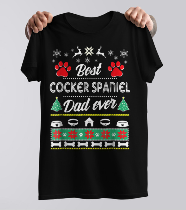 Best Cocker Spaniel Dad Ever Christmas Paw Print Snowflake T-Shirt