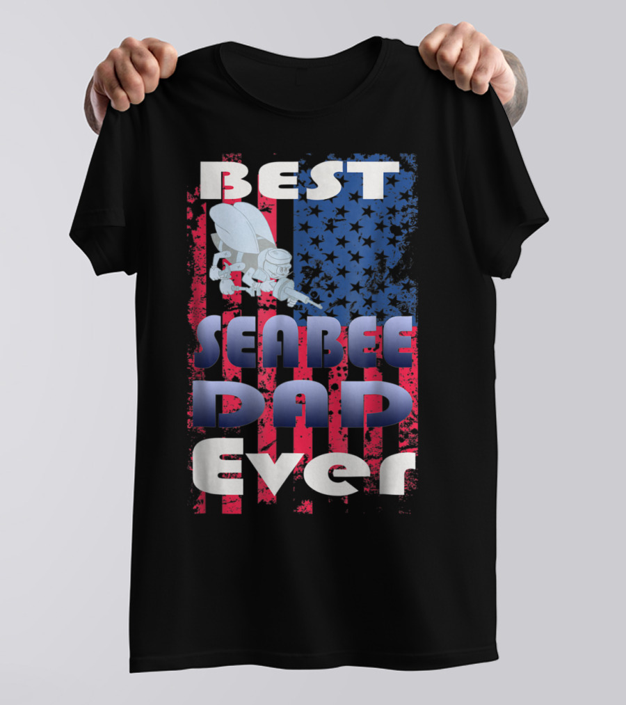 Best Seabee Dad Ever American Flag Bee Mascot T-Shirt