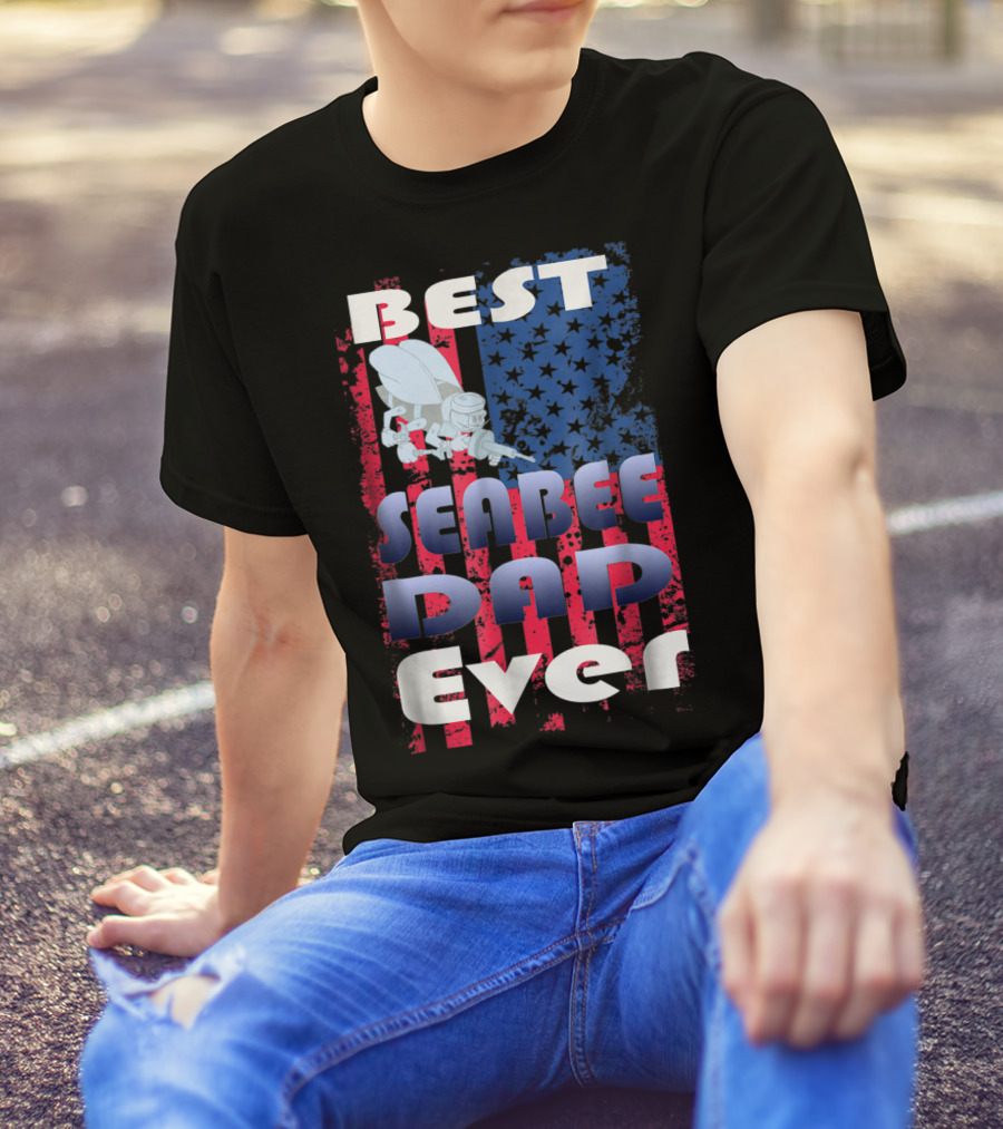 Best Seabee Dad Ever American Flag Bee Mascot T-Shirt