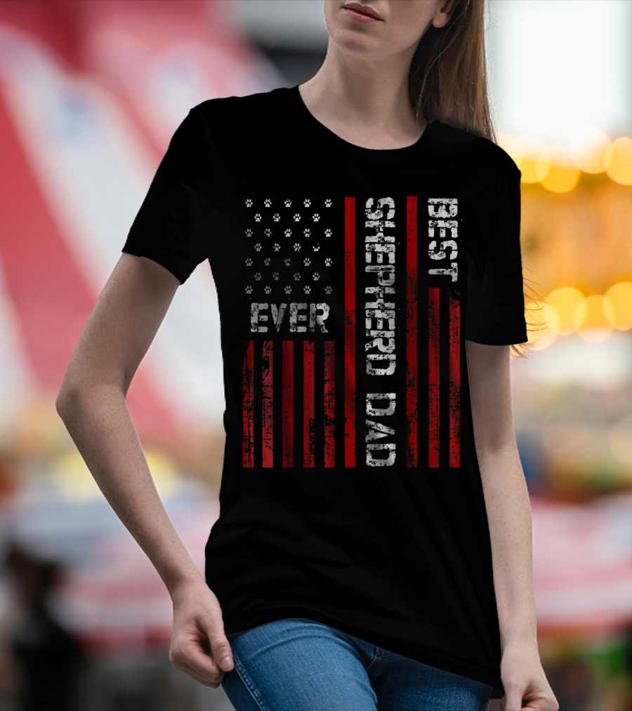 BEST SHEPHERD DAD EVER American Flag Paw Prints T-Shirt