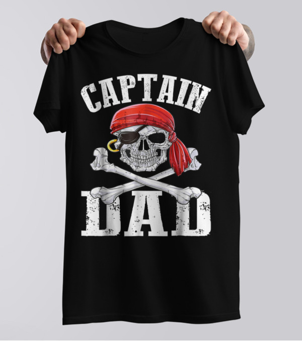 Captain Dad Skull Crossbones Red Bandana Pirate Image T-Shirt