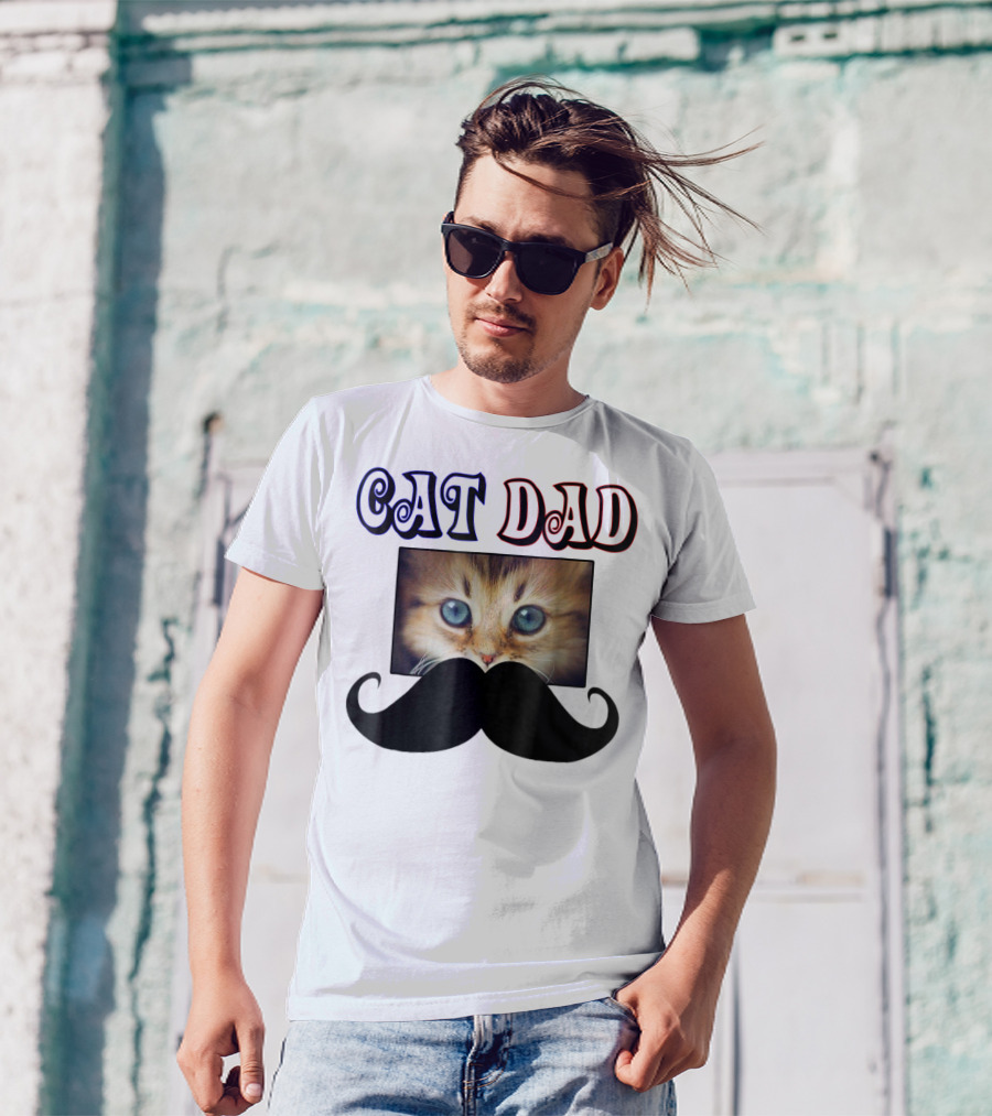 CaT Dad Love Cats76 Moustache Blue Eyed Kitten T-Shirt