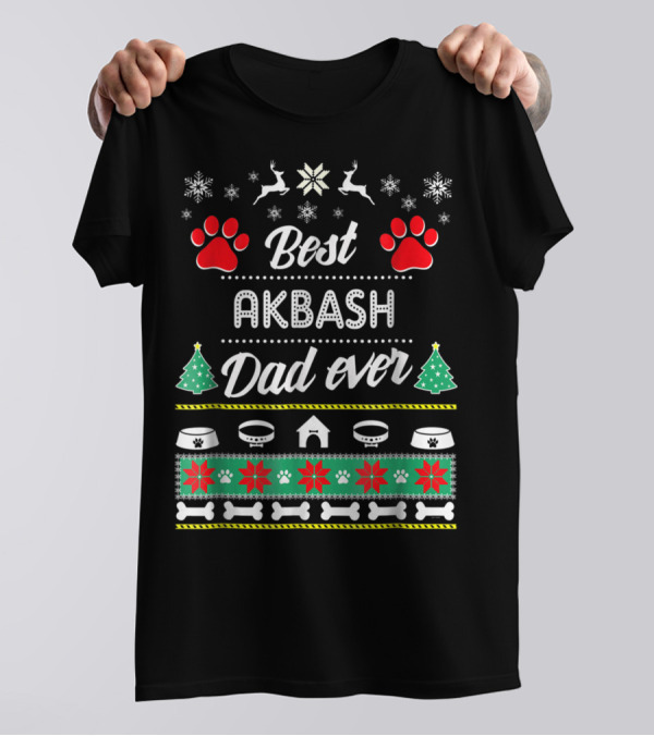 Best Akbash Dad Ever Christmas Snowflakes Reindeer Trees Paws Bones T-Shirt