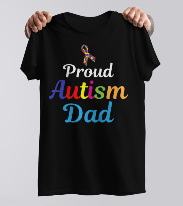 Proud Autism Dad Colorful Puzzle Ribbon Support Grandpa Papa T-Shirt