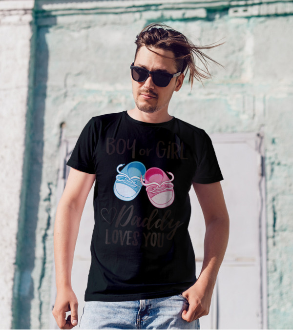 Boy Or Girl Daddy Loves You Heart Baby Gender Reveal T-Shirt