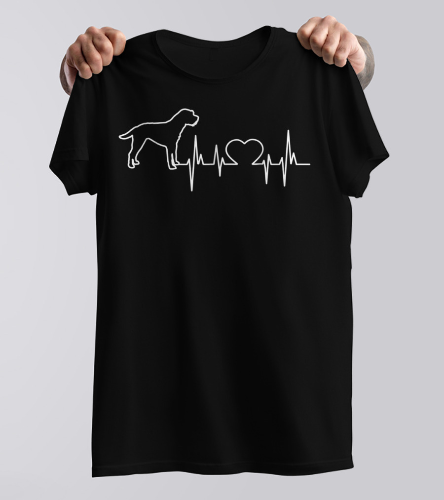Border Terrier Heartbeat Line With Heart And Dog T-Shirt