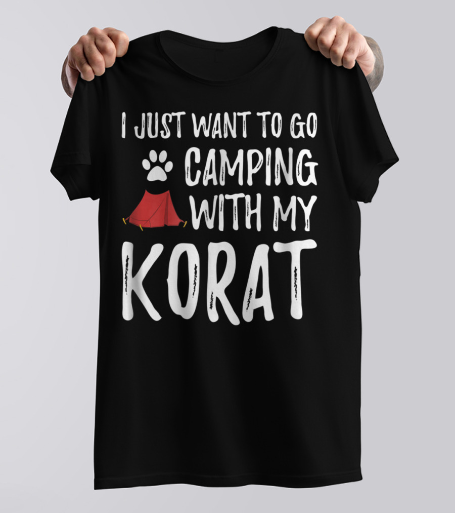 I Just Want To Go Camping With My Korat Cat Tent Paw Prints T-Shirt