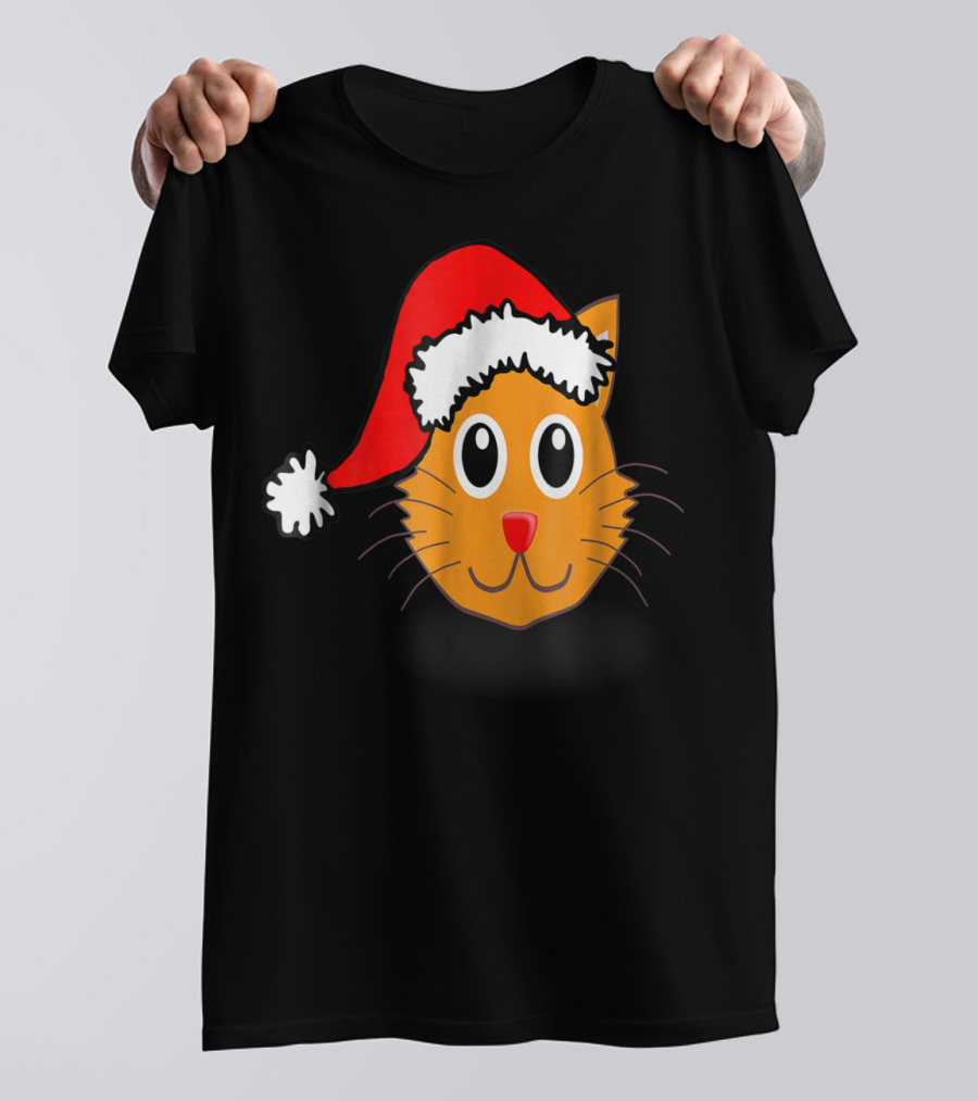 Cat Lover Grandma Kid Grandpa39 Santa Hat Cat Face T-Shirt