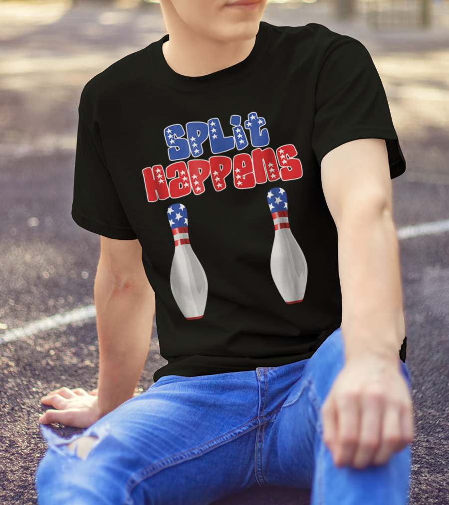 Split Happens 4th Of July American Flag Bowling Bowler Men Dad23 T-Shirt