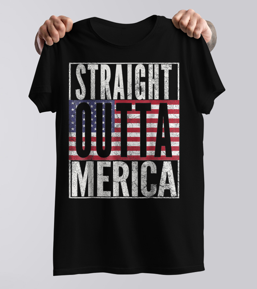 4th Of July Mom Straight Outta Merica USA American Flag T-Shirt
