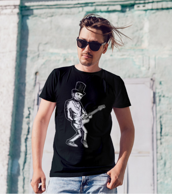 Abraham Lincoln Guitar Dad Rock Star With Top Hat And Electric Guitar T-Shirt