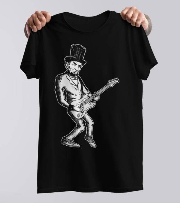 Abraham Lincoln Guitar Dad Rock Star With Top Hat And Electric Guitar T-Shirt