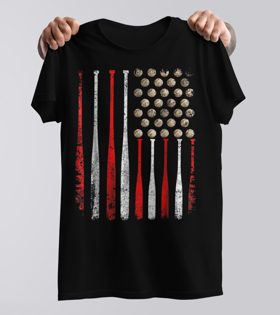 Vintage American Flag Baseball Bats And Balls T-Shirt