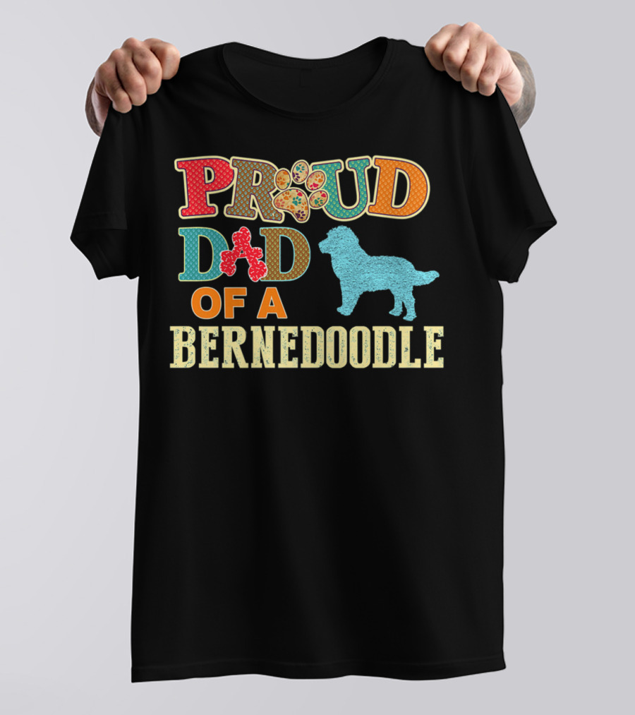 Proud Dad Of A Bernedoodle Colorful Paw Prints T-Shirt
