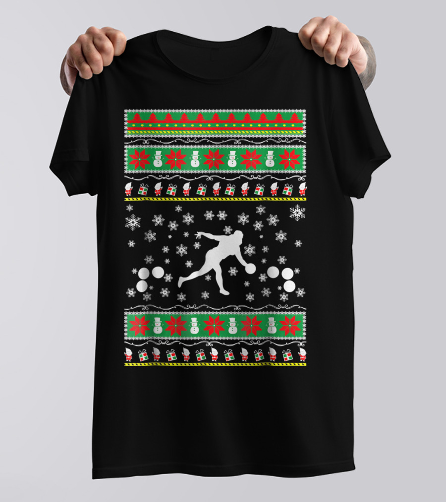 Bocce Ball Ugly Christmas Sweater Themed Dad25 Holiday Snowflakes And Presents T-Shirt