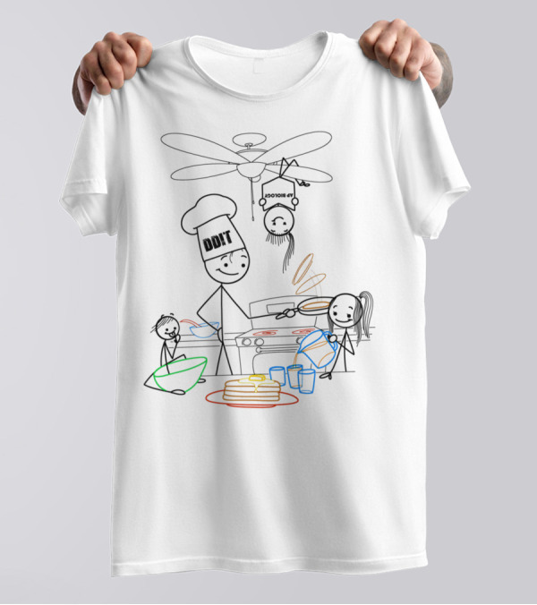 Cooking Dad23 Stick Figure Family Breakfast Chaos T-Shirt