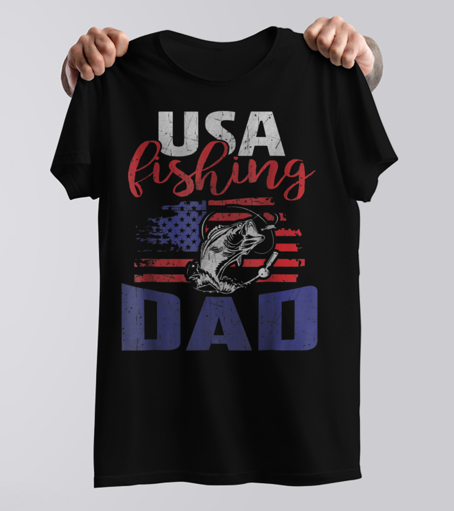 USA Fishing Dad American Flag Bass Fish T-Shirt
